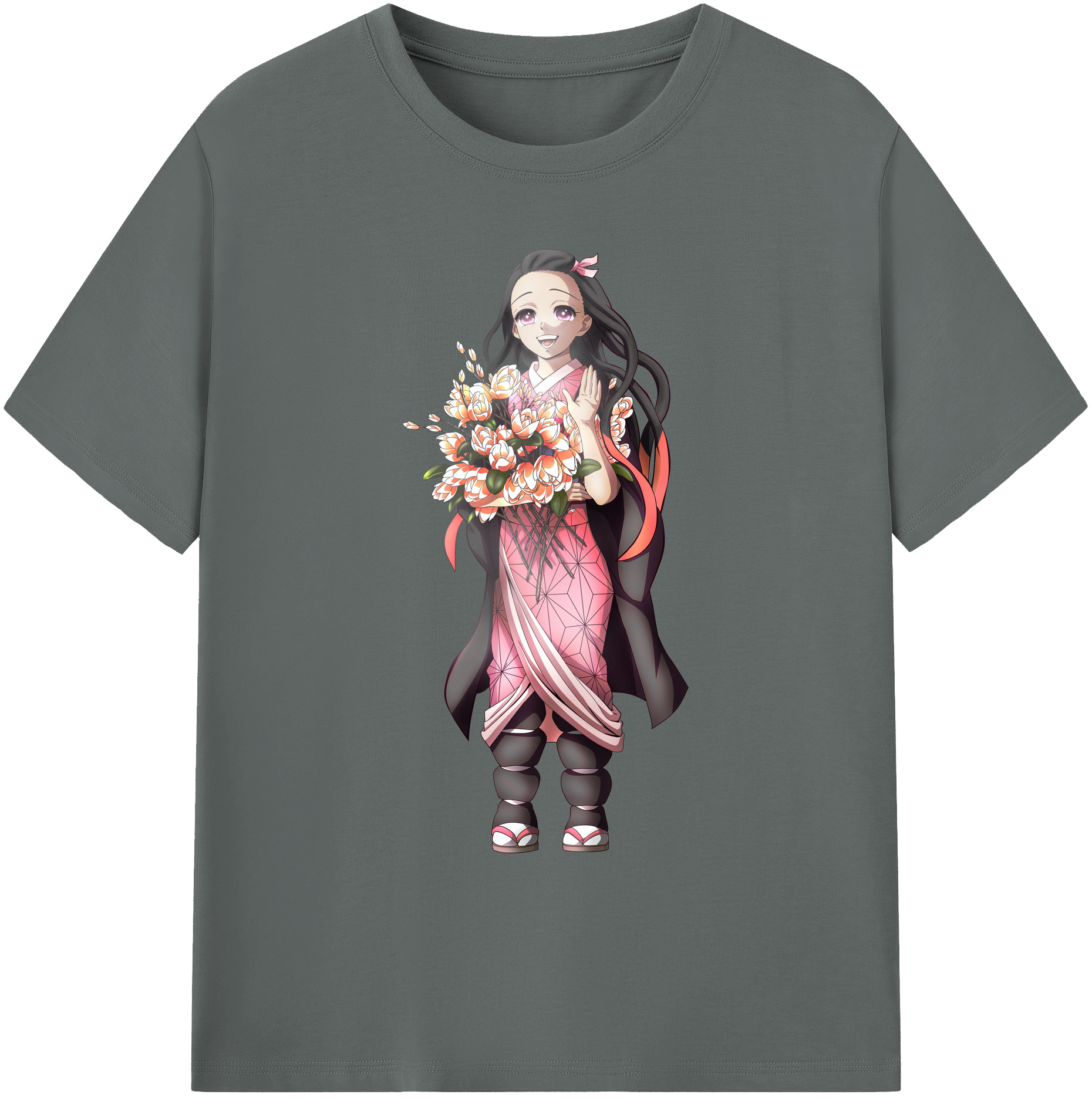 （画像用） 鬼滅の刃（きめつのやいば）竈門 禰󠄀豆子／かまど ねずこ Kamado Nezuko 綿100％ メンズ半袖Tシャツ｜肌触りやわらか＆通気性